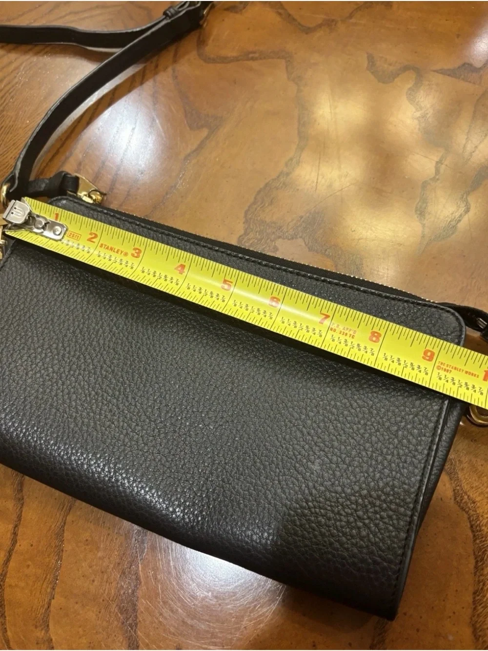 Tory Burch Black Pebble Leather Crossbody Small Bag With Gold Zipper